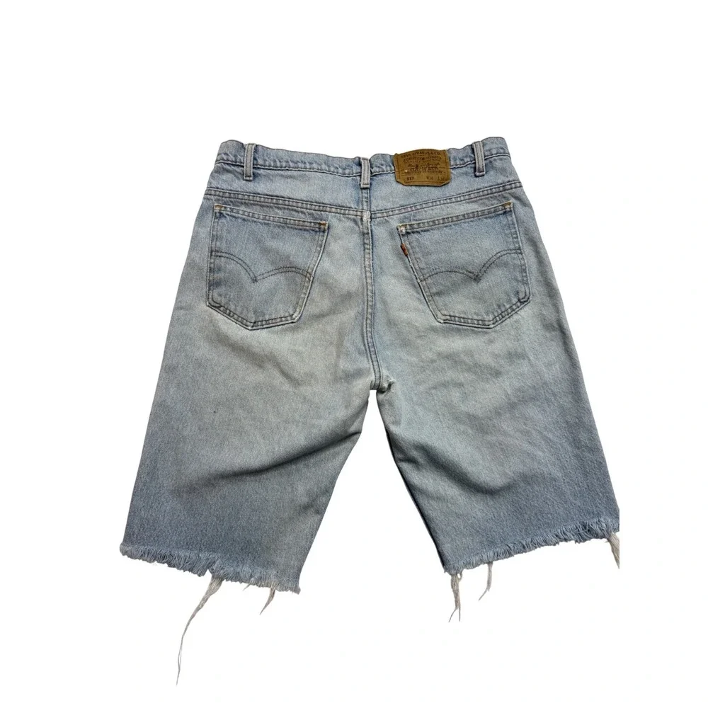 Vintage Levis 517‎ Orange Tab Mens Denim Shorts Light Wash Cut Off Size 36 USA